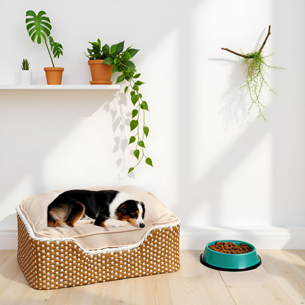 Hand-Woven Wicker Cat Bed with Removable Cushion – Powder-Coated Steel Frame Pet Sofa - Image 4