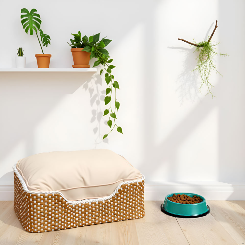Hand-Woven Wicker Cat Bed with Removable Cushion – Powder-Coated Steel Frame Pet Sofa - Image 3