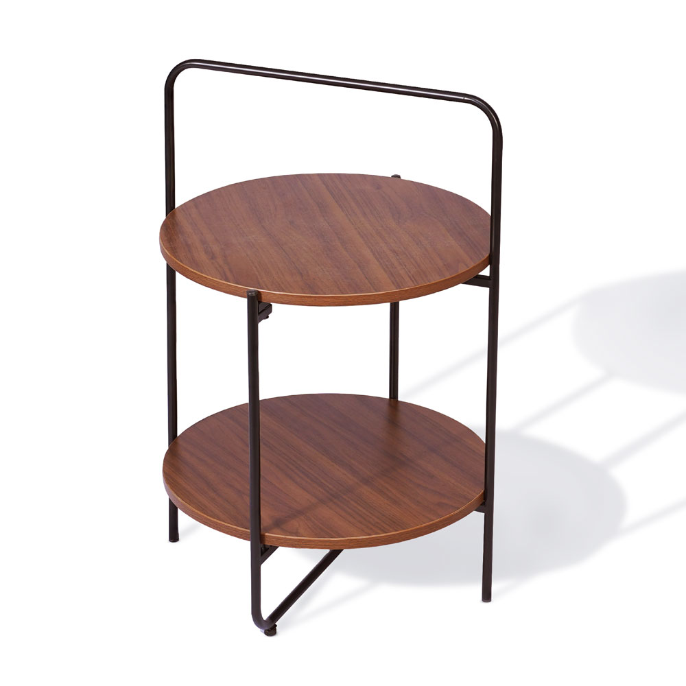 Round 2-Tier End & Brown Side Table with Foldable Steel Frame and MDF Shelves - Image 14
