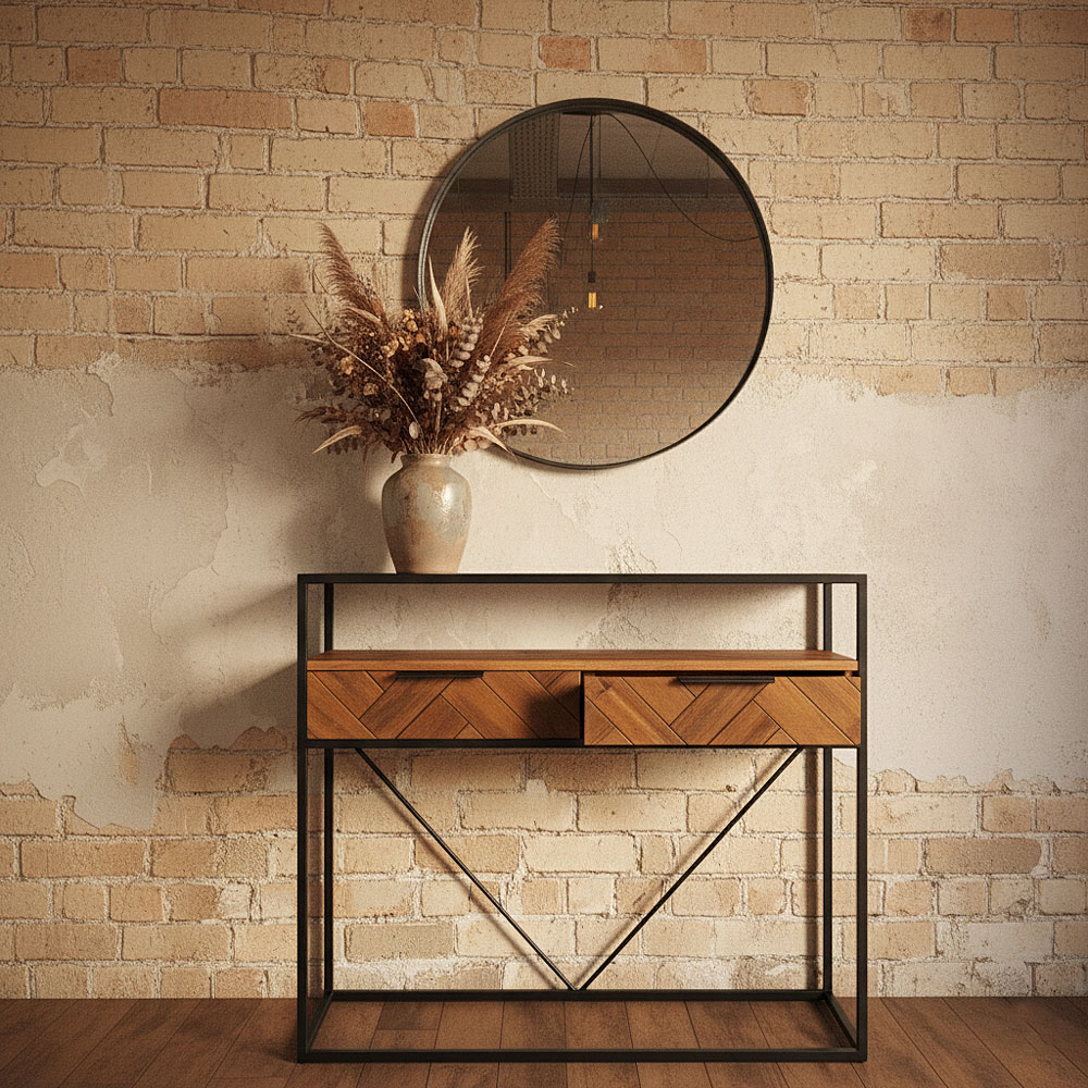 Acacia Wood Console Table with 2 Drawers & Powder-Coated Steel Frame - Image 13