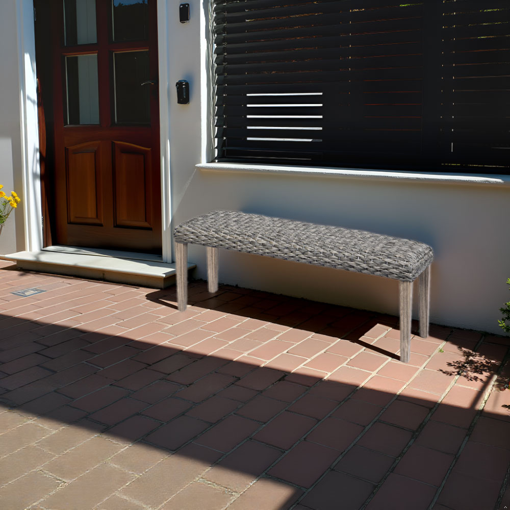 Outdoor Patio Bench with Acacia Solid Wood Frame and PE Wicker Seat - Image 8