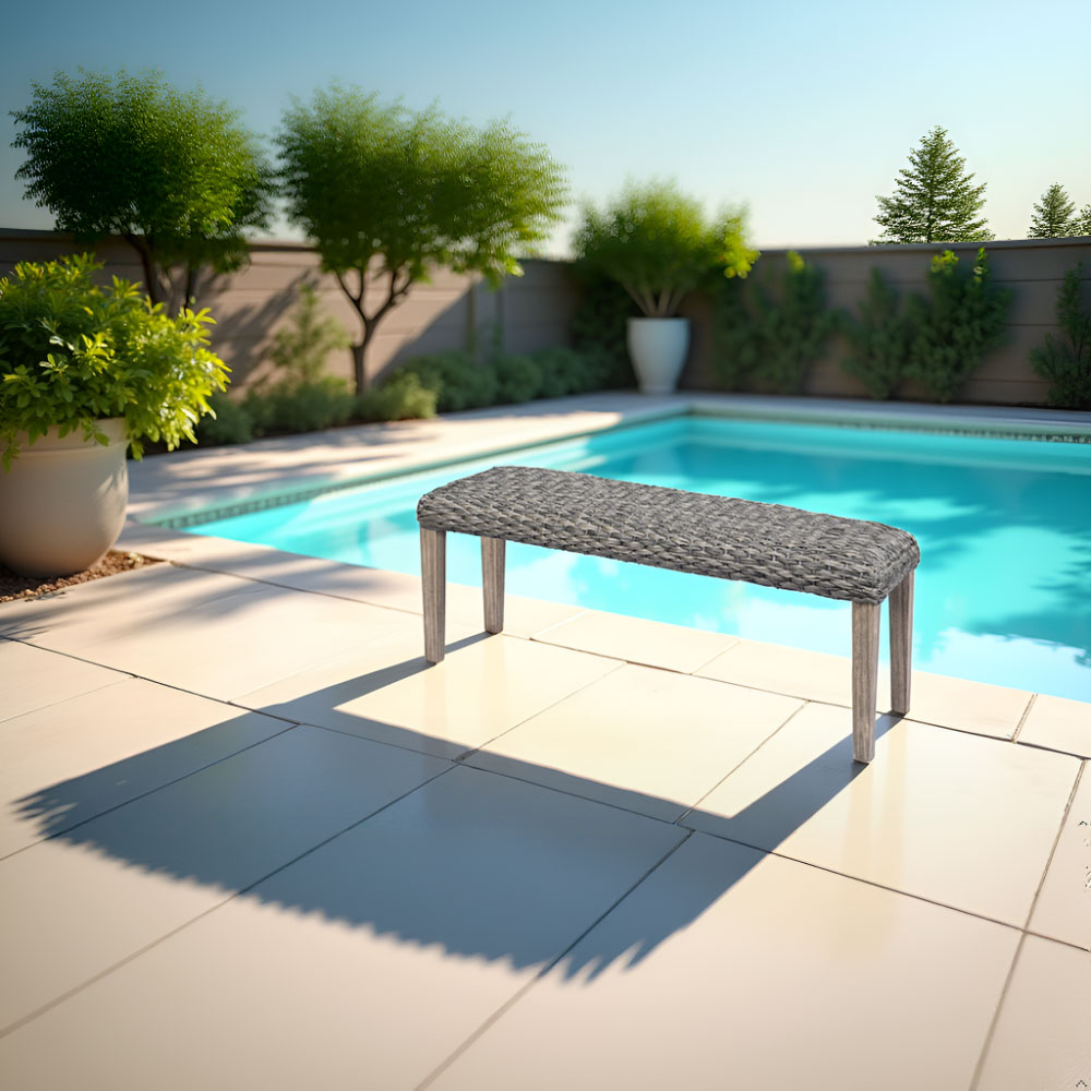 Outdoor Patio Bench with Acacia Solid Wood Frame and PE Wicker Seat - Image 2