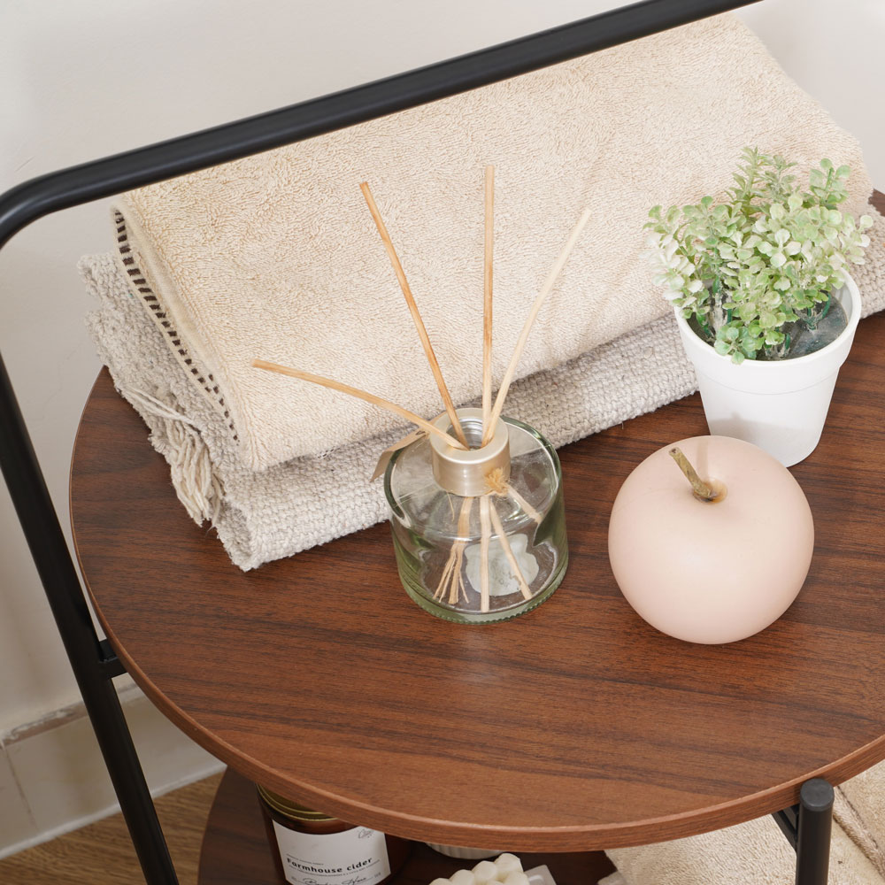 Round 2-Tier End & Brown Side Table with Foldable Steel Frame and MDF Shelves - Image 10