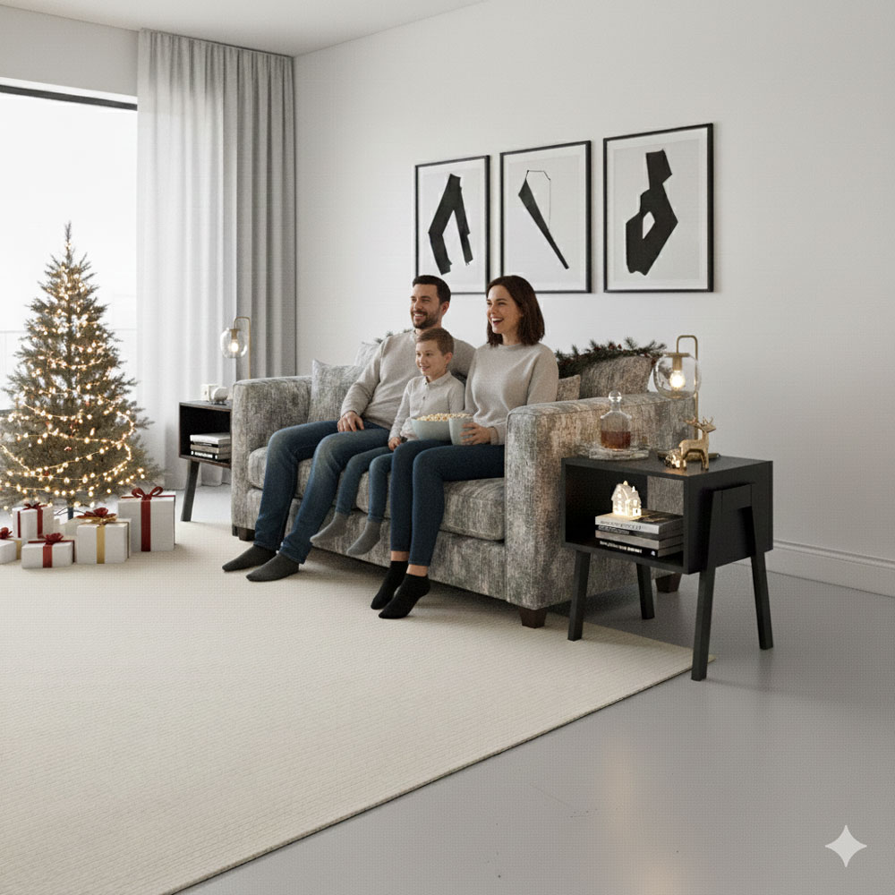 Set of 2 Stackable Black End Tables with Storage Shelf – Particle Board & Solid Pine Legs - Image 6