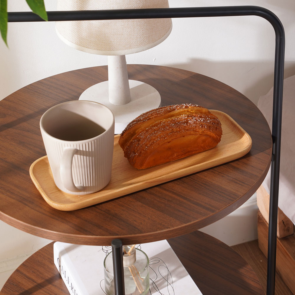 Round 2-Tier End & Brown Side Table with Foldable Steel Frame and MDF Shelves - Image 2