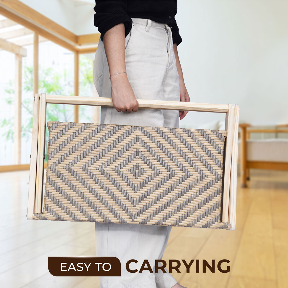 Foldable Pine Wood Shoe Rack with PE Wicker Shelves, Space-Saving 3-Tier Storage Organizer - Image 5