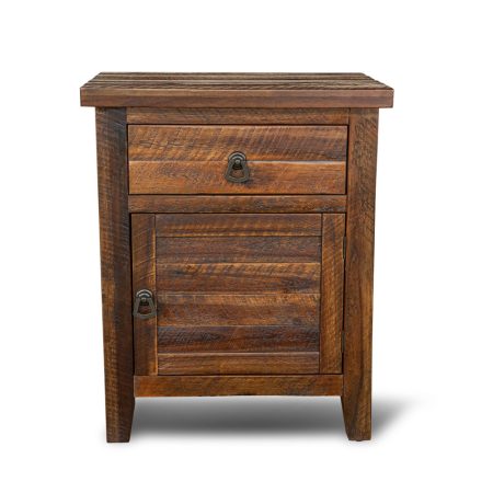 Solid Acacia Wood Nightstand – Rustic Brown Bedside Cabinet Storage Table