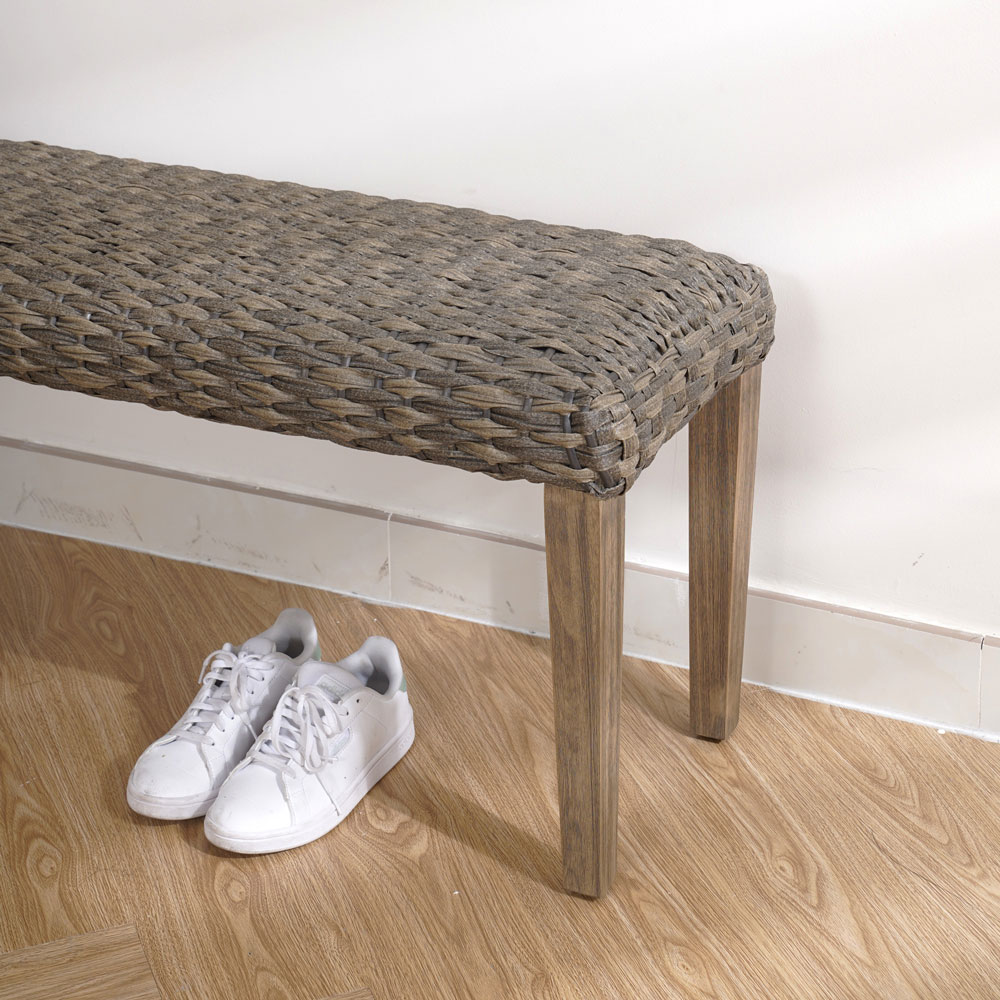 Outdoor Patio Bench with Acacia Solid Wood Frame and PE Wicker Seat - Image 3